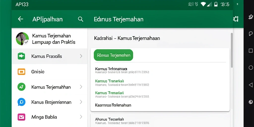 Tampilan antarmuka API33 yang ramah pengguna untuk Kamus Terjemahan.