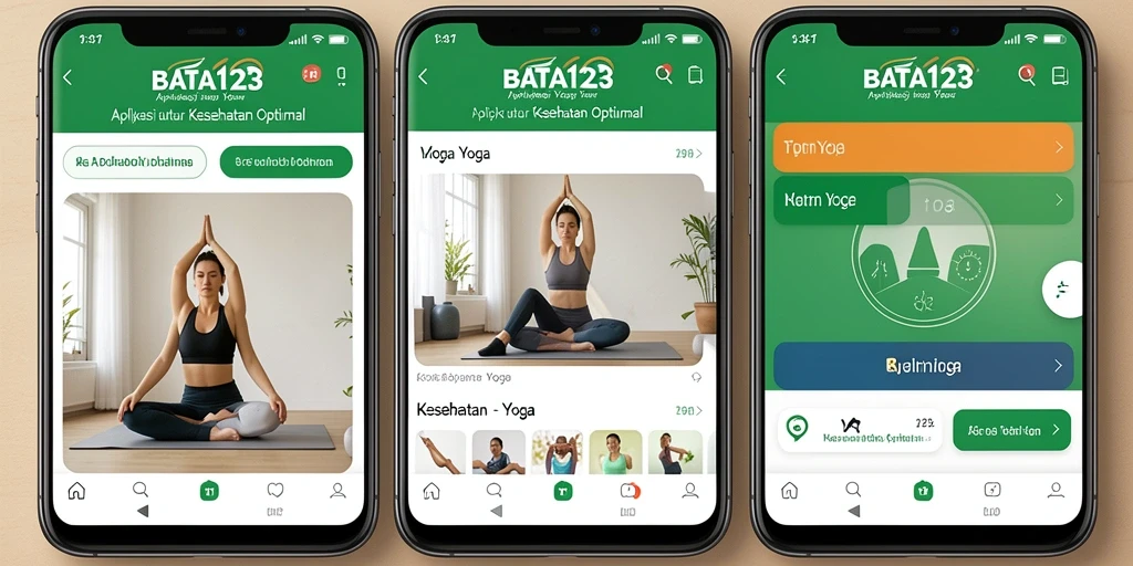 Screenshot antarmuka aplikasi BATA123 yang menampilkan berbagai pose Yoga.